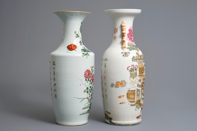 Two Chinese qianjiang cai and famille rose vases, 19/20th C.