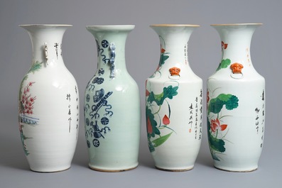 Vier Chinese famille rose en blauwwitte vazen, 19/20e eeuw