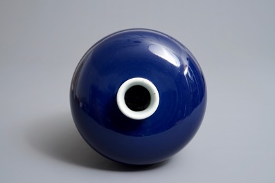 A Chinese monochrome blue meiping vase, Yongzheng mark, 19/20th C.