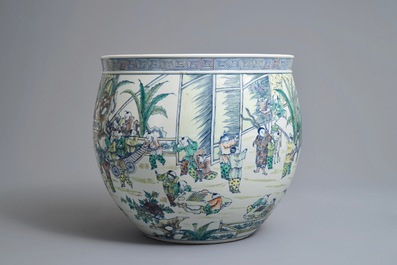 A large Chinese doucai 'hundred boys' fish bowl, 20th C.