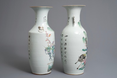 Two Chinese famille rose vases with figures in a garden, 19/20th C.