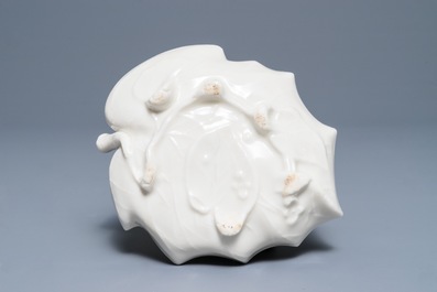 A Chinese Dehua blanc de Chine leaf-shaped brush washer, Kangxi