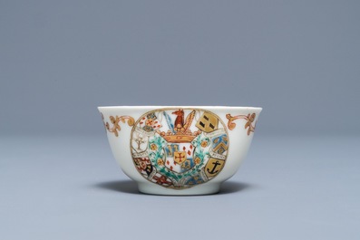A Chinese Dutch market armorial cup and saucer with the arms of Van Reverhorst, Qianlong