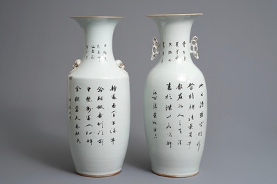 Two Chinese famille rose vases with figures in a garden, 19/20th C.