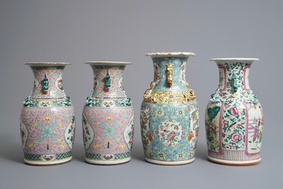 Two Chinese famille rose vases and a pair of Straits or Peranakan vases, 19th C.