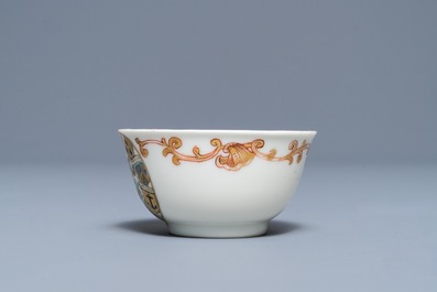 A Chinese Dutch market armorial cup and saucer with the arms of Van Reverhorst, Qianlong