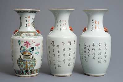 Drie Chinese famille rose vazen, 19e eeuw