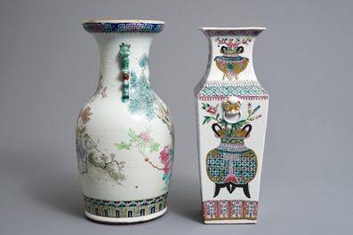 Two Chinese famille rose and qianjiang cai vases, 19th C.