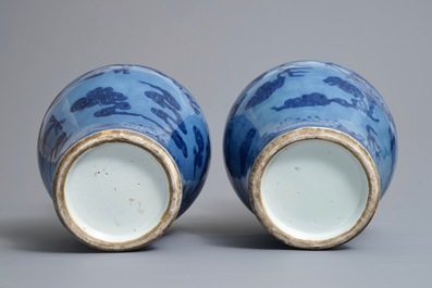 A pair of Chinese lavender blue vases with underglaze dragons, 18/19th C.