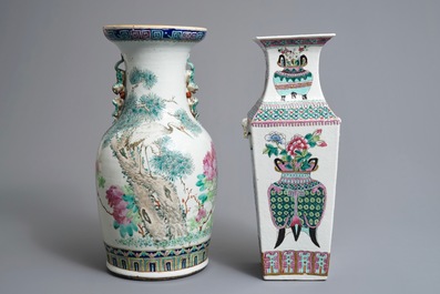 Two Chinese famille rose and qianjiang cai vases, 19th C.