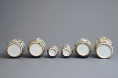 Six Chinese Canton famille rose vases, 19th C.