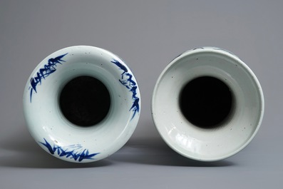 Two Chinese blue and white celadon ground vases, 19th C.