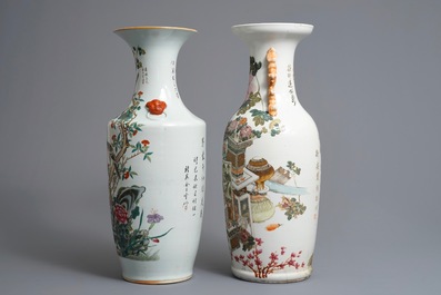 Two Chinese qianjiang cai and famille rose vases, 19/20th C.