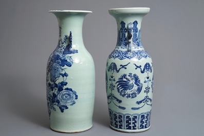 Two Chinese blue and white celadon ground vases, 19th C.