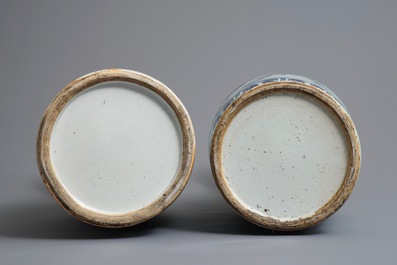Two Chinese blue and white celadon ground vases, 19th C.