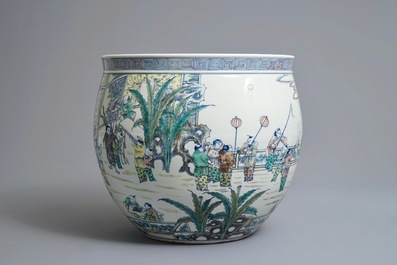 A large Chinese doucai 'hundred boys' fish bowl, 20th C.