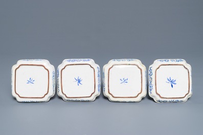 Vier Chinese Canton email schoteltjes met paarden, 18/19e eeuw