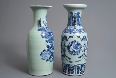 Two Chinese blue and white celadon ground vases, 19th C.