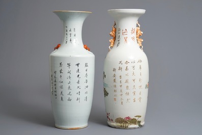 Two Chinese qianjiang cai and famille rose vases, 19/20th C.