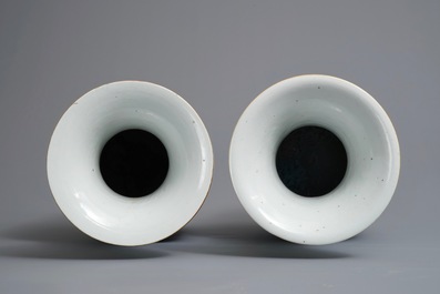 Two Chinese famille rose vases with figures in a garden, 19/20th C.