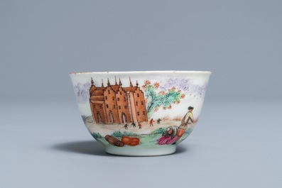 A Chinese famille rose Meissen style 'Peter the Great' cup and saucer, Qianlong