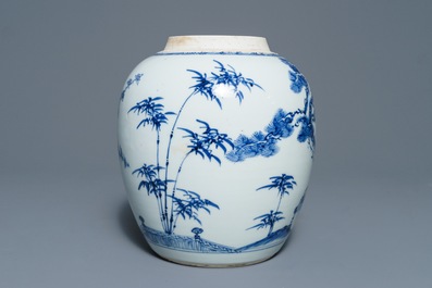 Un pot &agrave; gingembre en porcelaine de Chine bleu et blanc, Kangxi