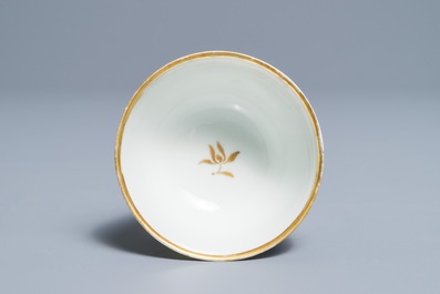 A Chinese famille rose Meissen style 'Peter the Great' cup and saucer, Qianlong
