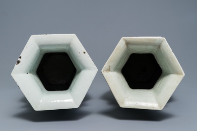 Two Chinese famille rose and blue and white on celadon ground vases, 19th C.