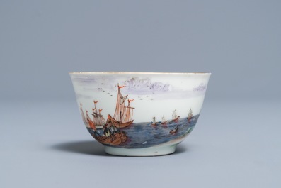 A Chinese famille rose Meissen style 'Peter the Great' cup and saucer, Qianlong