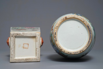 Two Chinese famille rose and qianjiang cai vases, 19/20th C.