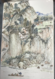 A square Chinese qianjiang cai landscape vase, Wang Youtang, early 20th C.