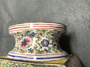A Chinese Canton enamel vase with birds on flowering branches, Qianlong