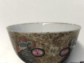 A fine Chinese famille rose 'mandarin' cup and saucer, Yongzheng/Qianlong