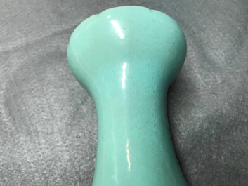A Chinese famille rose turquoise ground lotus flower-shaped vase, 19/20th C.