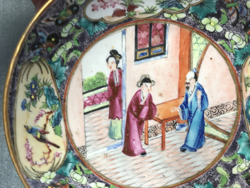 Twee Chinese famille rose schotels, een blauwwitte cachepot en negen Canton schotels, 19e eeuw