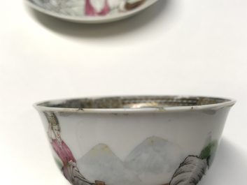 A Chinese famille rose erotical subject cup and saucer, Yongzheng