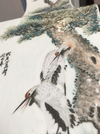 A square Chinese qianjiang cai landscape vase, Wang Youtang, early 20th C.