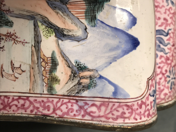 A Chinese Canton enamel vase with birds on flowering branches, Qianlong