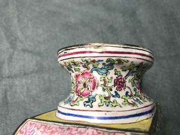 A Chinese Canton enamel vase with birds on flowering branches, Qianlong