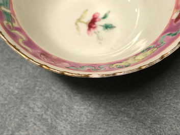 A Chinese Peranakan or Straits market famille rose vase and three bowls, 19th C.