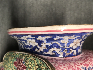 A Chinese Canton enamel vase with birds on flowering branches, Qianlong
