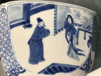 A square Chinese blue and white bowl, Chenghua mark, Kangxi