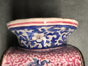 A Chinese Canton enamel vase with birds on flowering branches, Qianlong