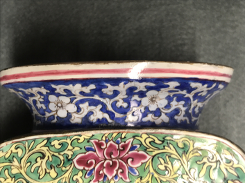 A Chinese Canton enamel vase with birds on flowering branches, Qianlong