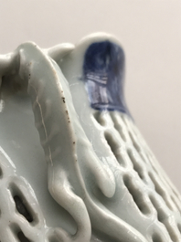A Chinese blue and white double-walled reticulated jug, Qianlong