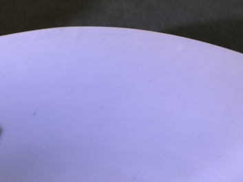 A Chinese blue, white and red on celadon ground 'prunus' bowl, Kangxi