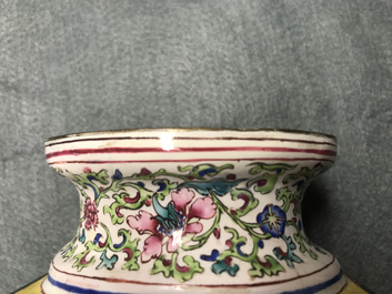 A Chinese Canton enamel vase with birds on flowering branches, Qianlong