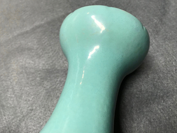 A Chinese famille rose turquoise ground lotus flower-shaped vase, 19/20th C.