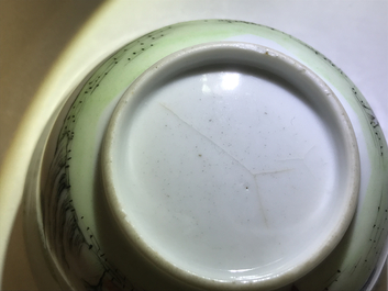 A Chinese famille rose erotical subject cup and saucer, Yongzheng