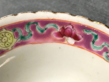 A Chinese Peranakan or Straits market famille rose vase and three bowls, 19th C.